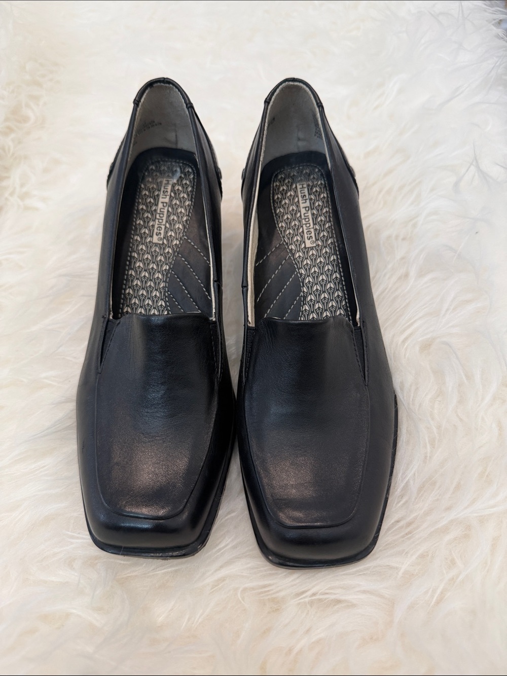 Hush Puppies Black Leather Square-Toe Loafers